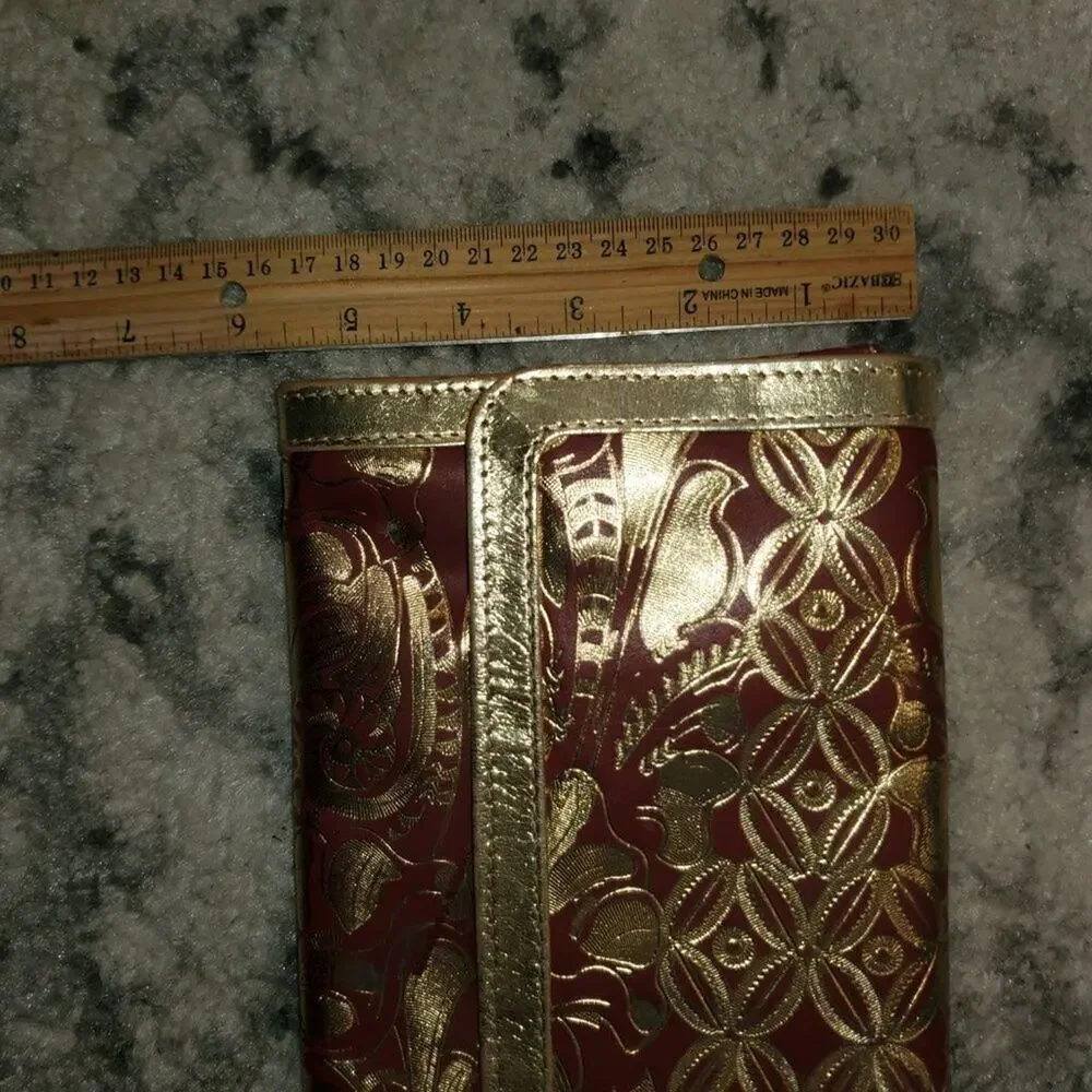 Chico Golden Maroon Clutch || EUC